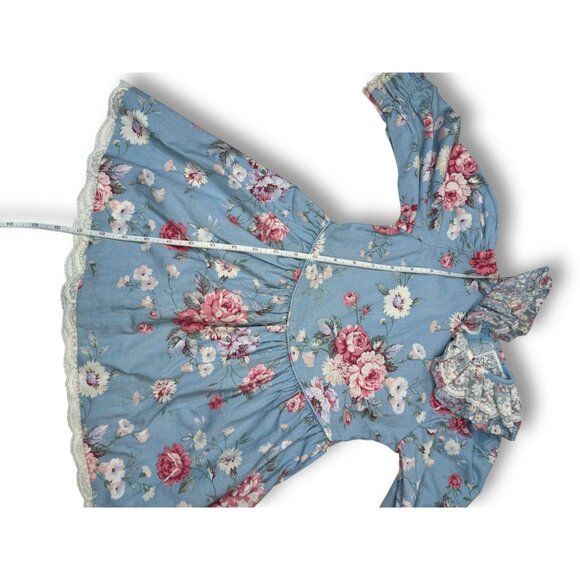 Vintage Le Maj Blue Pink Floral Cotton Toddler Dress Size 5 Made In USA - Picture 8 of 10